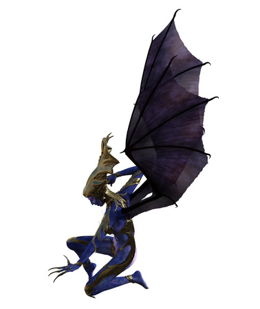 3D illustration of a female devil with wings and blue skinの写真素材