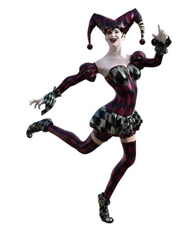 3D Illustration of a sexy female clown and jester with painted faceの写真素材