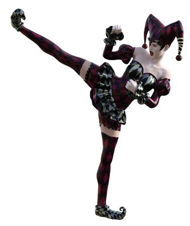 3D Illustration of a sexy female clown and jester with painted faceの写真素材