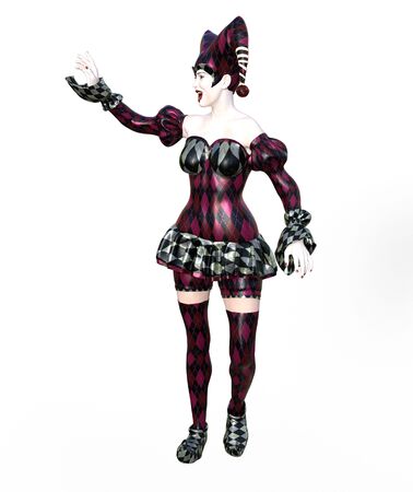 3D Illustration of a sexy female clown and jester with painted faceの写真素材