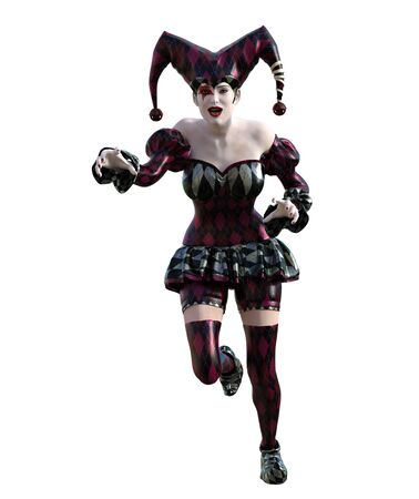 3D Illustration of a sexy female clown and jester with painted faceの写真素材