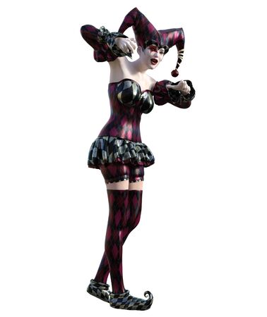 3D Illustration of a sexy female clown and jester with painted faceの写真素材