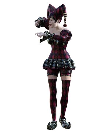 3D Illustration of a sexy female clown and jester with painted faceの写真素材