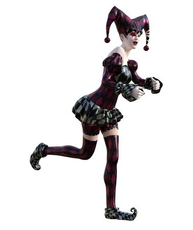 3D Illustration of a sexy female clown and jester with painted faceの写真素材