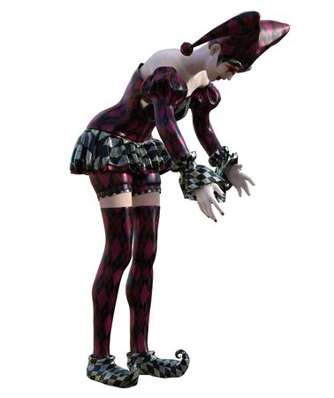 3D Illustration of a sexy female clown and jester with painted faceの写真素材