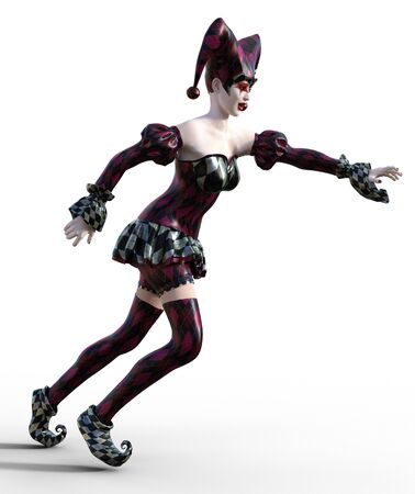 3D Illustration of a sexy female clown and jester with painted faceの写真素材