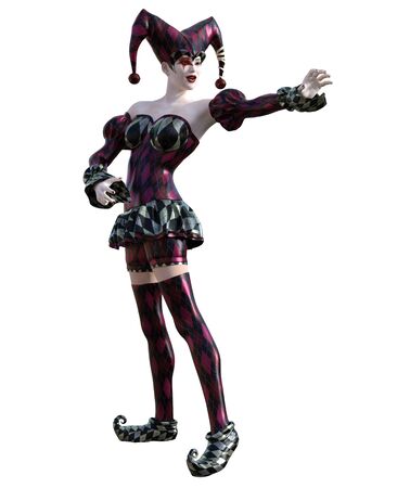 3D Illustration of a sexy female clown and jester with painted faceの写真素材