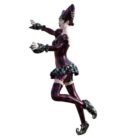 3D Illustration of a sexy female clown and jester with painted faceの写真素材