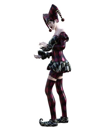 3D Illustration of a sexy female clown and jester with painted faceの写真素材