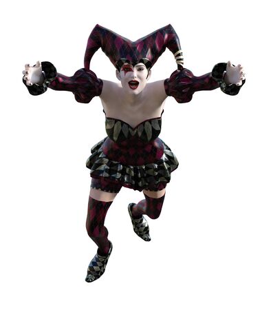 3D Illustration of a sexy female clown and jester with painted faceの写真素材