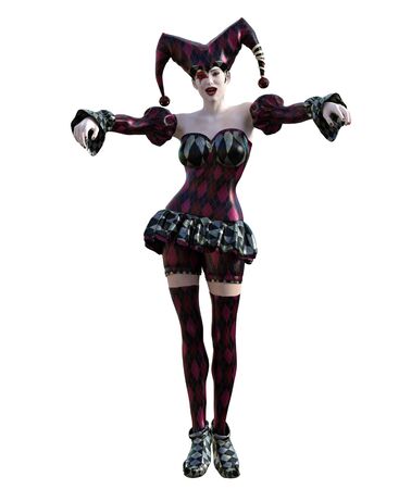 3D Illustration of a sexy female clown and jester with painted faceの写真素材