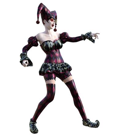 3D Illustration of a sexy female clown and jester with painted faceの写真素材