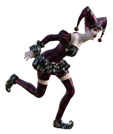 3D Illustration of a sexy female clown and jester with painted faceの写真素材