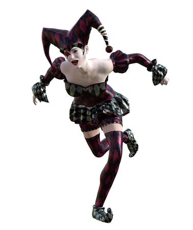 3D Illustration of a sexy female clown and jester with painted faceの写真素材