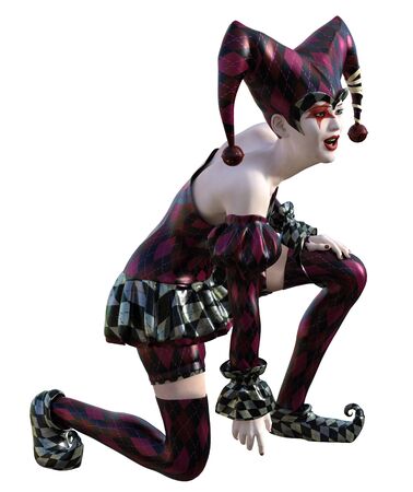 3D Illustration of a sexy female clown and jester with painted faceの写真素材