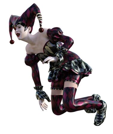 3D Illustration of a sexy female clown and jester with painted faceの写真素材