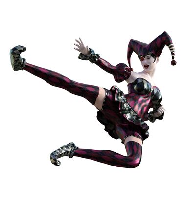 3D Illustration of a sexy female clown and jester with painted faceの写真素材