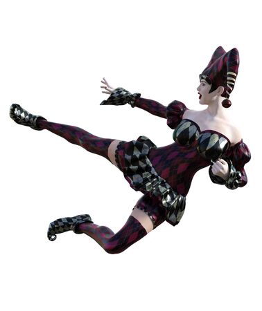 3D Illustration of a sexy female clown and jester with painted faceの写真素材