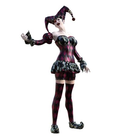 3D Illustration of a sexy female clown and jester with painted faceの写真素材