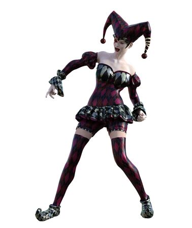 3D Illustration of a sexy female clown and jester with painted faceの写真素材