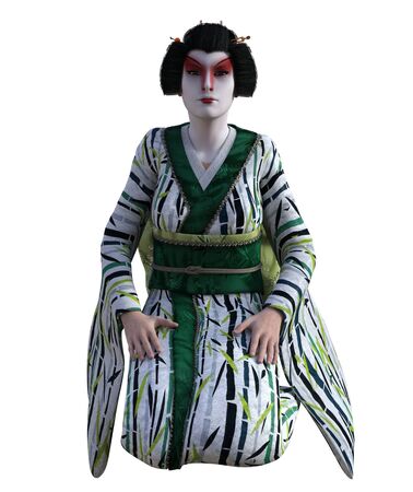 3D Illustration of a Japanese geisha with kimonoの写真素材