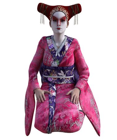3D Illustration of a Japanese geisha with kimonoの写真素材