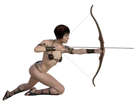 3D illustration of a sexy female archer with bow and arrowの写真素材