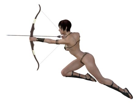 3D illustration of a sexy female archer with bow and arrowの写真素材
