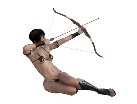 3D illustration of a sexy female archer with bow and arrowの写真素材