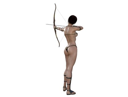 3D illustration of a sexy female archer with bow and arrowの写真素材
