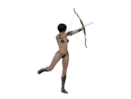 3D illustration of a sexy female archer with bow and arrowの写真素材