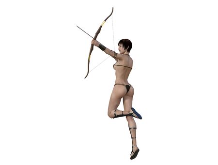 3D illustration of a sexy female archer with bow and arrowの写真素材