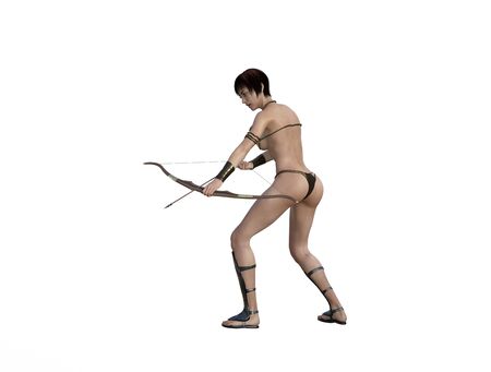 3D illustration of a sexy female archer with bow and arrowの写真素材