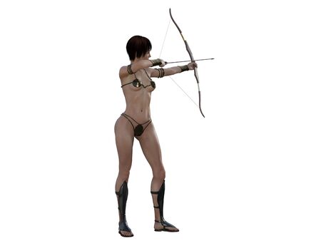 3D illustration of a sexy female archer with bow and arrowの写真素材