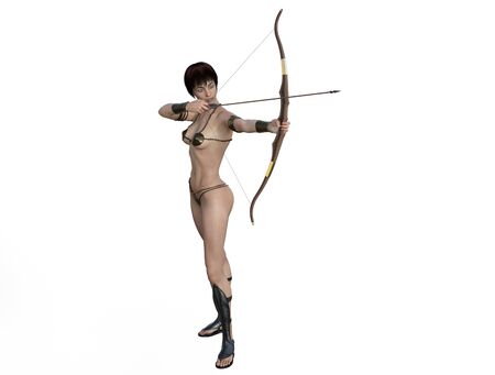 3D illustration of a sexy female archer with bow and arrowの写真素材