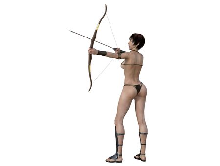 3D illustration of a sexy female archer with bow and arrowの写真素材