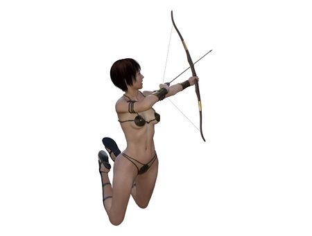 3D illustration of a sexy female archer with bow and arrowの写真素材