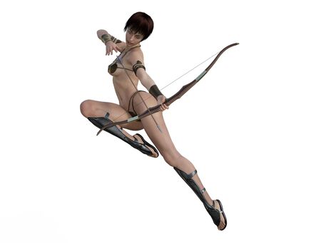 3D illustration of a sexy female archer with bow and arrowの写真素材