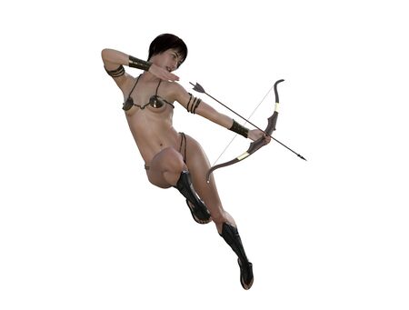 3D illustration of a sexy female archer with bow and arrowの写真素材