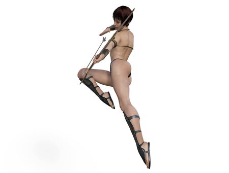 3D illustration of a sexy female archer with bow and arrowの写真素材