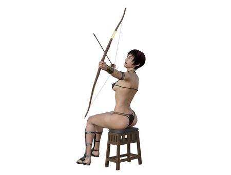 3D illustration of a sexy female archer with bow and arrowの写真素材