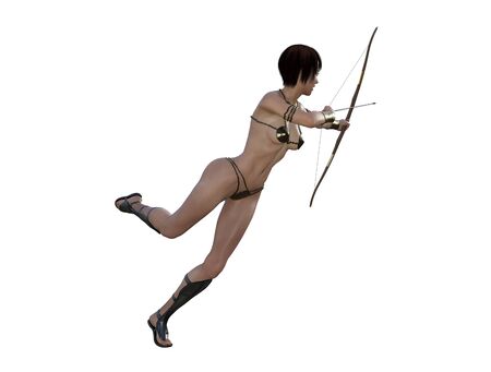 3D illustration of a sexy female archer with bow and arrowの写真素材