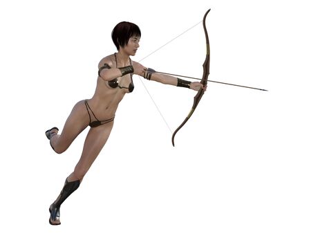 3D illustration of a sexy female archer with bow and arrowの写真素材
