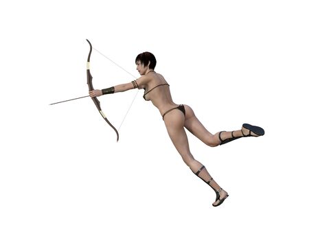 3D illustration of a sexy female archer with bow and arrowの写真素材