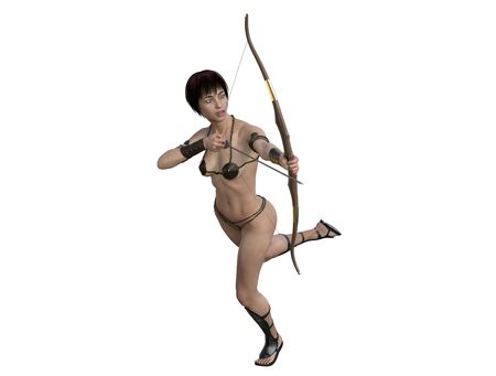 3D illustration of a sexy female archer with bow and arrowの写真素材