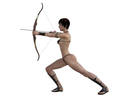 3D illustration of a sexy female archer with bow and arrowの写真素材