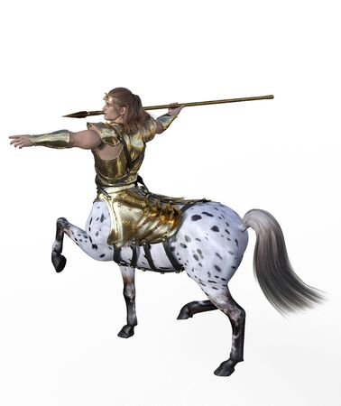 3D illustration of centaur with spear and armorの写真素材