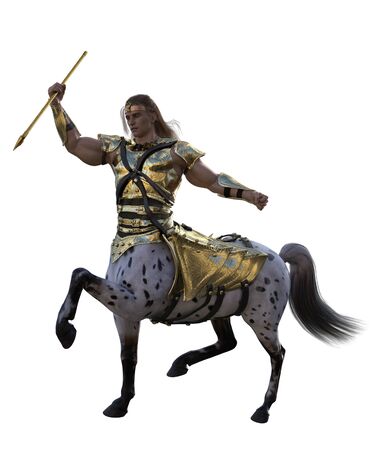 3D illustration of centaur with spear and armorの写真素材