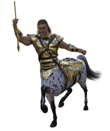 3D illustration of centaur with spear and armorの写真素材