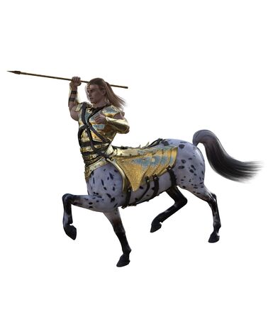 3D illustration of centaur with spear and armorの写真素材